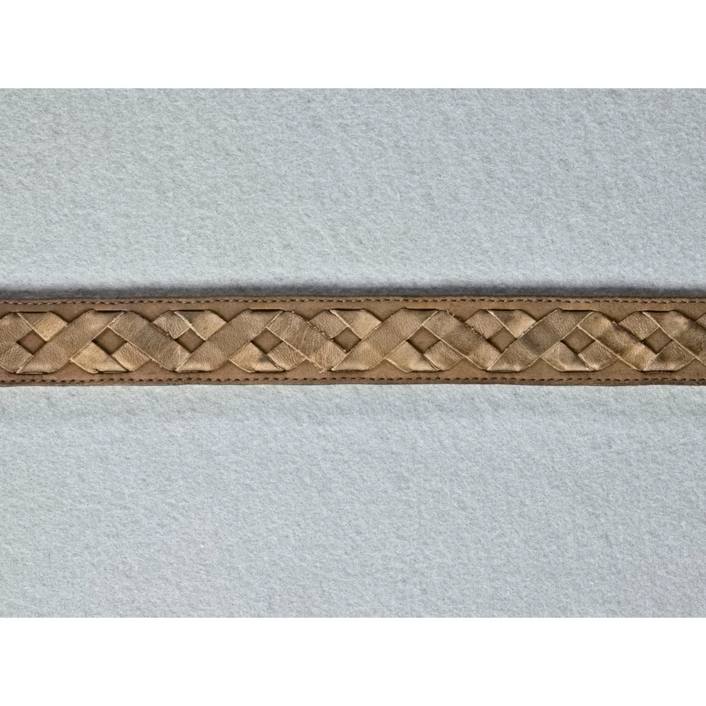 Vintage USA Made Western Leather Belt 42 Woven Cowhide Tan Brass Buckle Texas‎